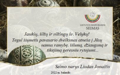 LR Seimo nario Liudo Jonaičio sveikinimas