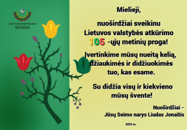 LR Seimo nario Liudo Jonaičio sveikinimas