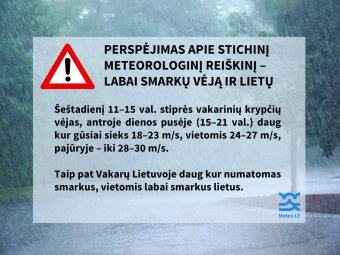 Lietuvos hidrometeorologijos tarnyba perspėja apie pavojingą meteorologinį reiškinį